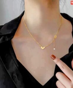 18K gold plated 2 Inter Circle love stone Necklace NC201 - Image 4