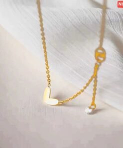 Alternative view of 18K gold plated 2 Inter Circle love stone Necklace NC201