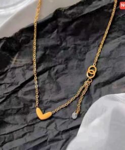 18K gold plated 2 Inter Circle love stone Necklace NC201 - Image 3