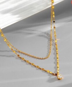 18K gold plated 1 Stone 2 Layer Gold Necklace NC195