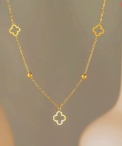 3 Flower 2 Ball Gold Necklace NC194 - Image 3