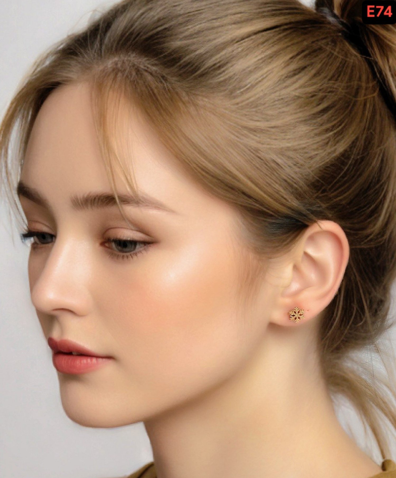 Alternative view of Snow Crystal shining with attach pin 22karet Gold plated Earrings