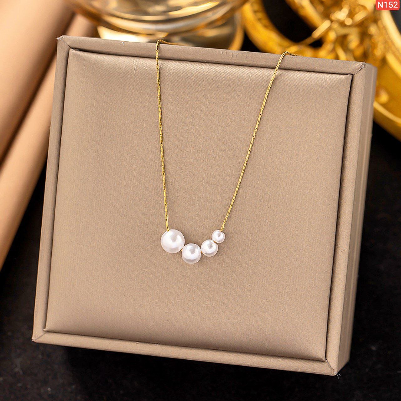 4 Pearl Single Chain Gold Platted Necklace N152 - Image 4