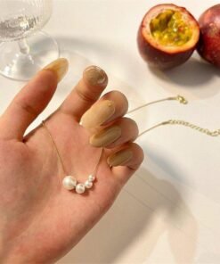4 Pearl Single Chain Gold Platted Necklace N152 - Image 3