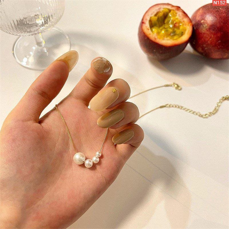 4 Pearl Single Chain Gold Platted Necklace N152 - Image 3