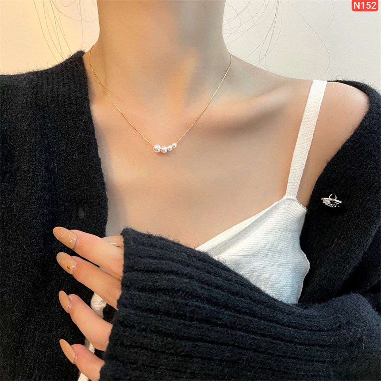 4 Pearl Single Chain Gold Platted Necklace N152 - Image 2