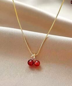 Two Cherry hanging pendant with 22karet Gold plated chain Necklace - Image 3