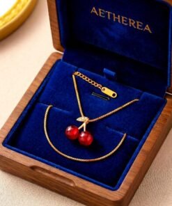 Alternative view of Two Cherry hanging pendant with 22karet Gold plated chain Necklace