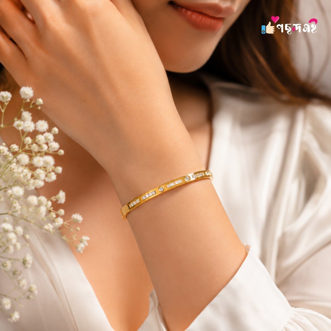 22K Gold Plated Stainless Steel white stone Bracelet BR58 - Image 2