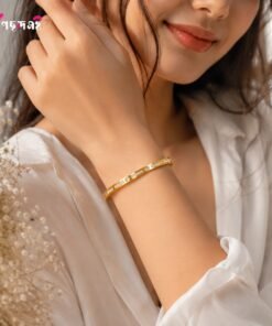 22K Gold Plated Stainless Steel white stone Bracelet BR58 - Image 3