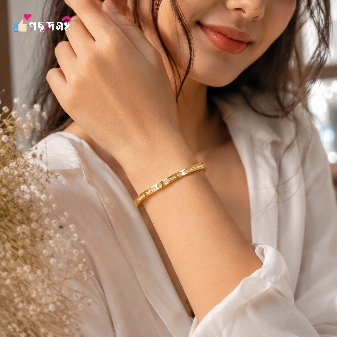 22K Gold Plated Stainless Steel white stone Bracelet BR58 - Image 3