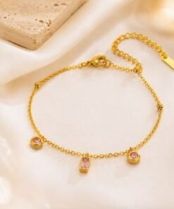 Alternative view of 3 purple Zircon stone Gold Plated Bracelet