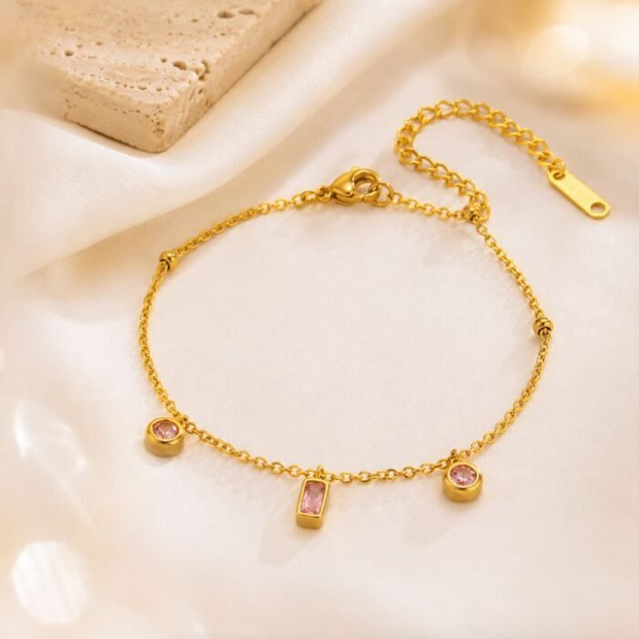 3 purple Zircon stone Gold Plated Bracelet - Image 2