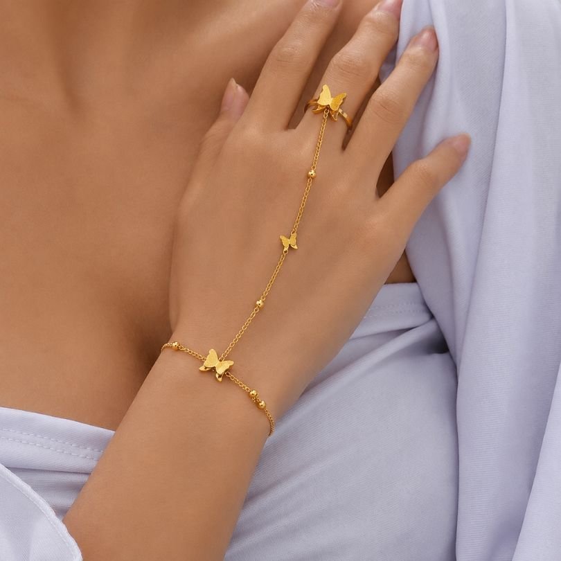 Butterfly Design Bracelet Attach Finger Ring - Image 2
