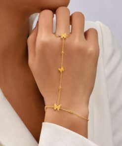 Butterfly Design Bracelet Attach Finger Ring