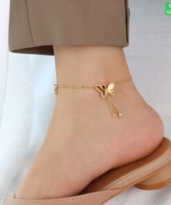 Alternative view of Double Butterfly 2 Hanging Stone Anklet Payel