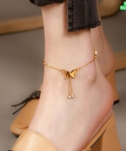 Double Butterfly 2 Hanging Stone Anklet Payel - Image 3