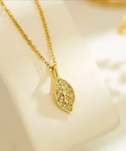 Leaf Design Zirkon Stone 22Karet Gold Plated Necklace