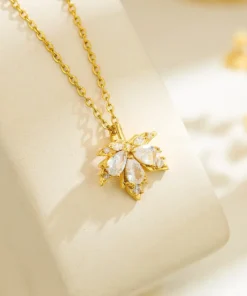 Floral Design Zirkon Stone 22Karet Gold Plated Necklace