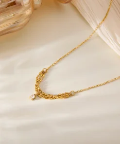 Alternative view of 3 Layer Chain with White Zircon Stone pendant 22Karet Gold Plated Necklace