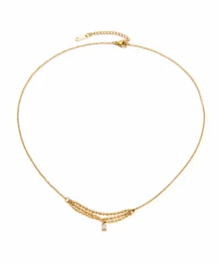 3 Layer Chain with White Zircon Stone pendant 22Karet Gold Plated Necklace - Image 3