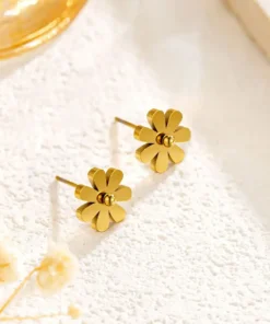Alternative view of 7 Leaf Flower Shape Backpin Shining 22karet Gold Plated Earring