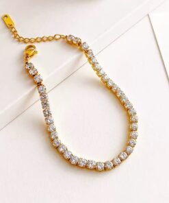 22 karet Stainless Steel Gold Plated White Zircon Stone Bracelet
