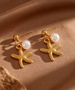 Alternative view of 22karet Shining Gold Plated Sea Pearl & Starfish Earring