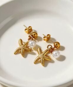 22karet Shining Gold Plated Sea Pearl & Starfish Earring