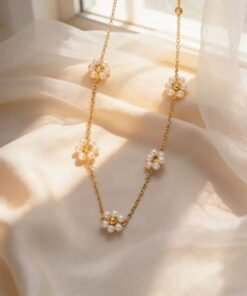 5 Flower Pearl Design 22Karet Gold Plated Necklace