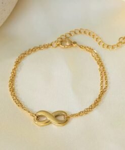 Alternative view of Infinite Loop Design Stainless Steel Gold Plated Chain Bracelet