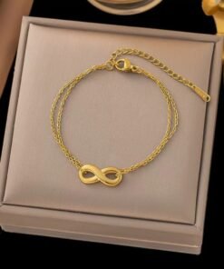 Infinite Loop Design Stainless Steel Gold Plated Chain Bracelet