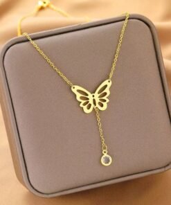 Special Butterfly Hanging Stone pendant 22Karet Gold Plated Necklace