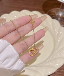 Round Interlock Hanging Pendant 22Karet Gold Plated Necklace - Image 3