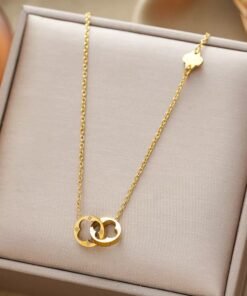 Alternative view of Round Interlock Hanging Pendant 22Karet Gold Plated Necklace