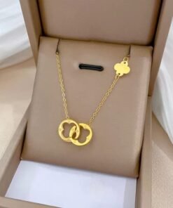 Round Interlock Hanging Pendant 22Karet Gold Plated Necklace