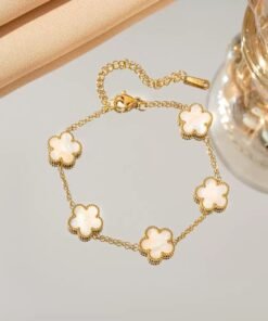 Roman 5 flower White Color Gold Plated Chain Bracelet