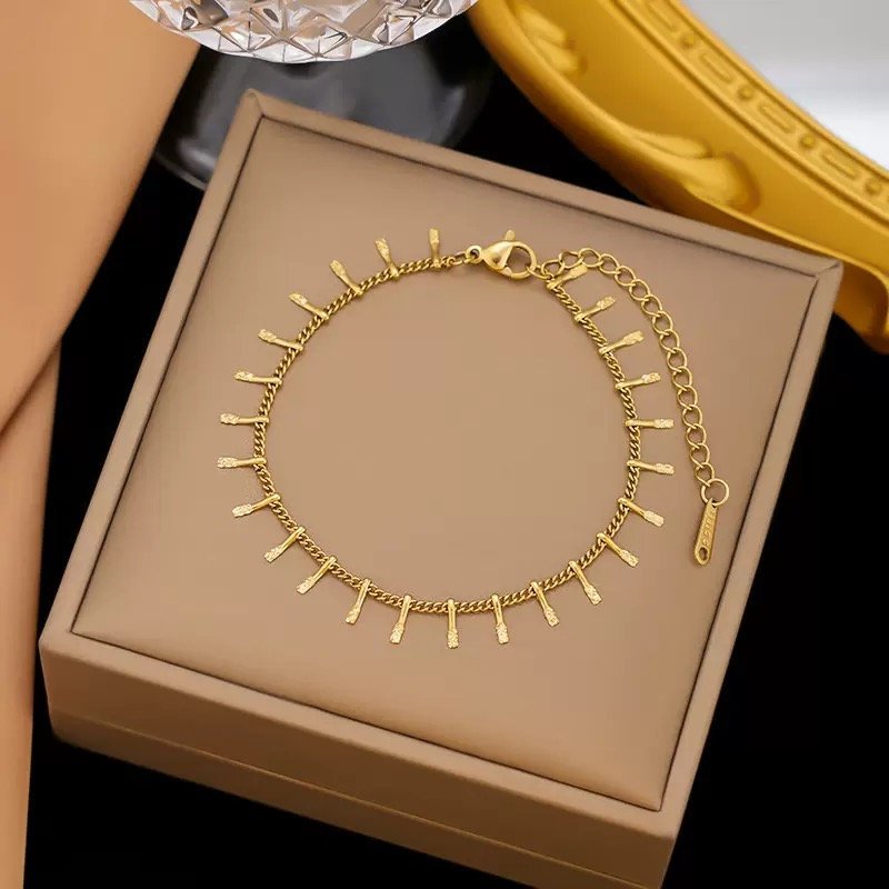 Multiple Pin Stainless Steel Gold Plated Chain Bracelet - Image 2