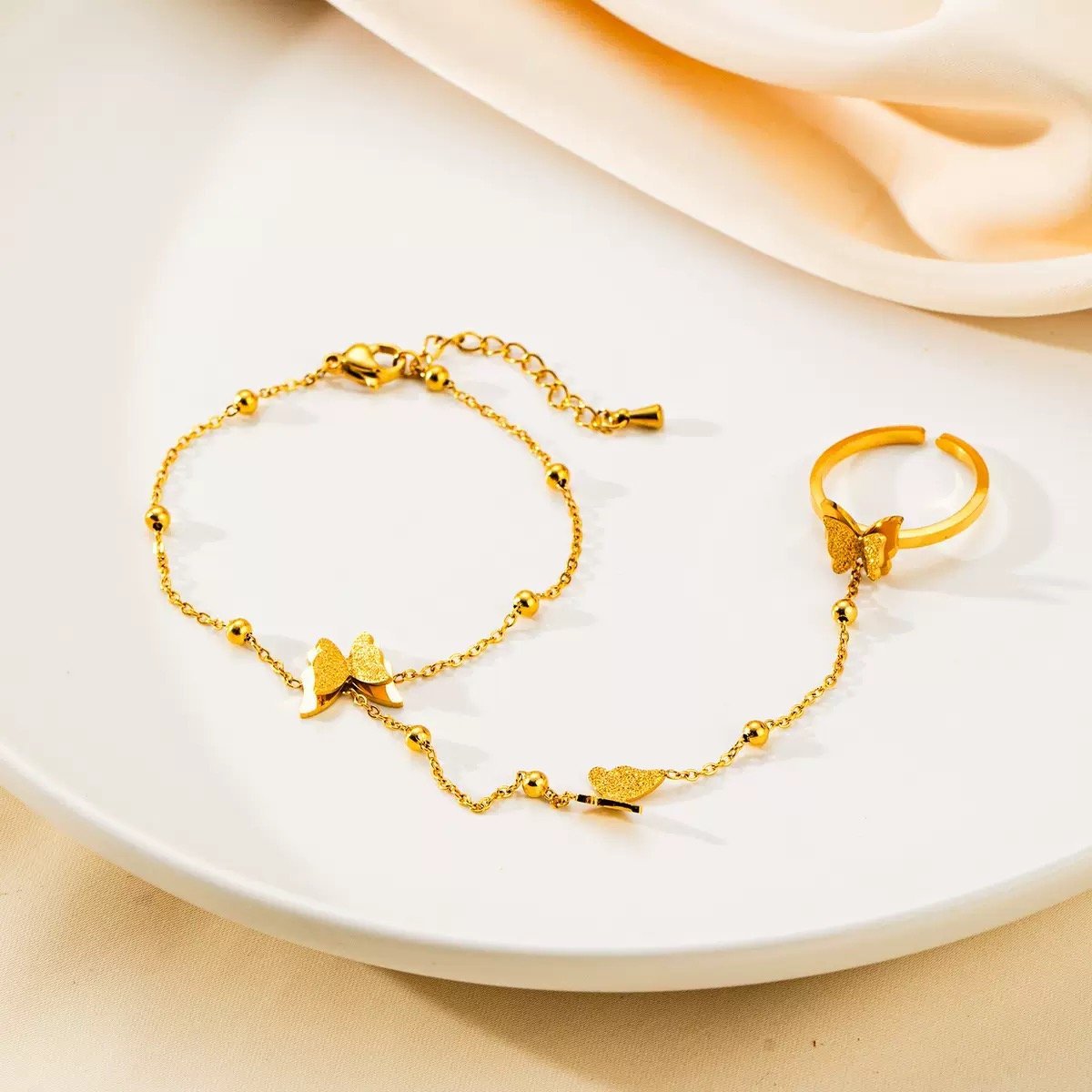 Butterfly Design Bracelet Attach Finger Ring - Image 4