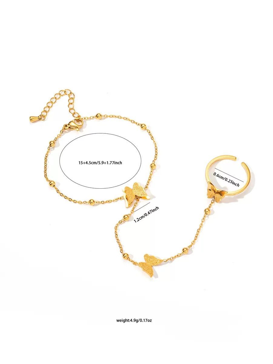 Butterfly Design Bracelet Attach Finger Ring - Image 3
