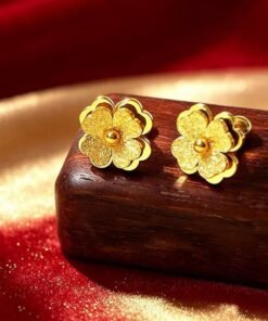 22karet Shining Texture Gold Plated 4 Leaf Sui Suta Earring