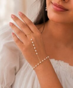 22 karet Stainless Steel Gold Plated Pearl Bracelet Chain Attached Ring