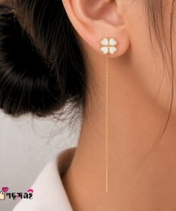 White Roman 4leaf Flower Shining 22karet Gold Plated Earring